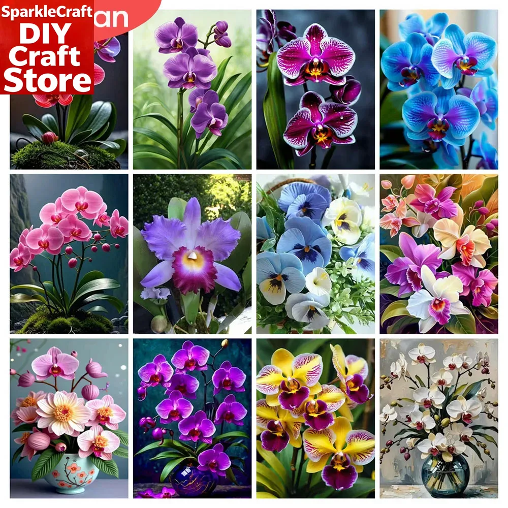 Embroidery Uae - unframe 5D Diamond Mosaic Orchid Flower