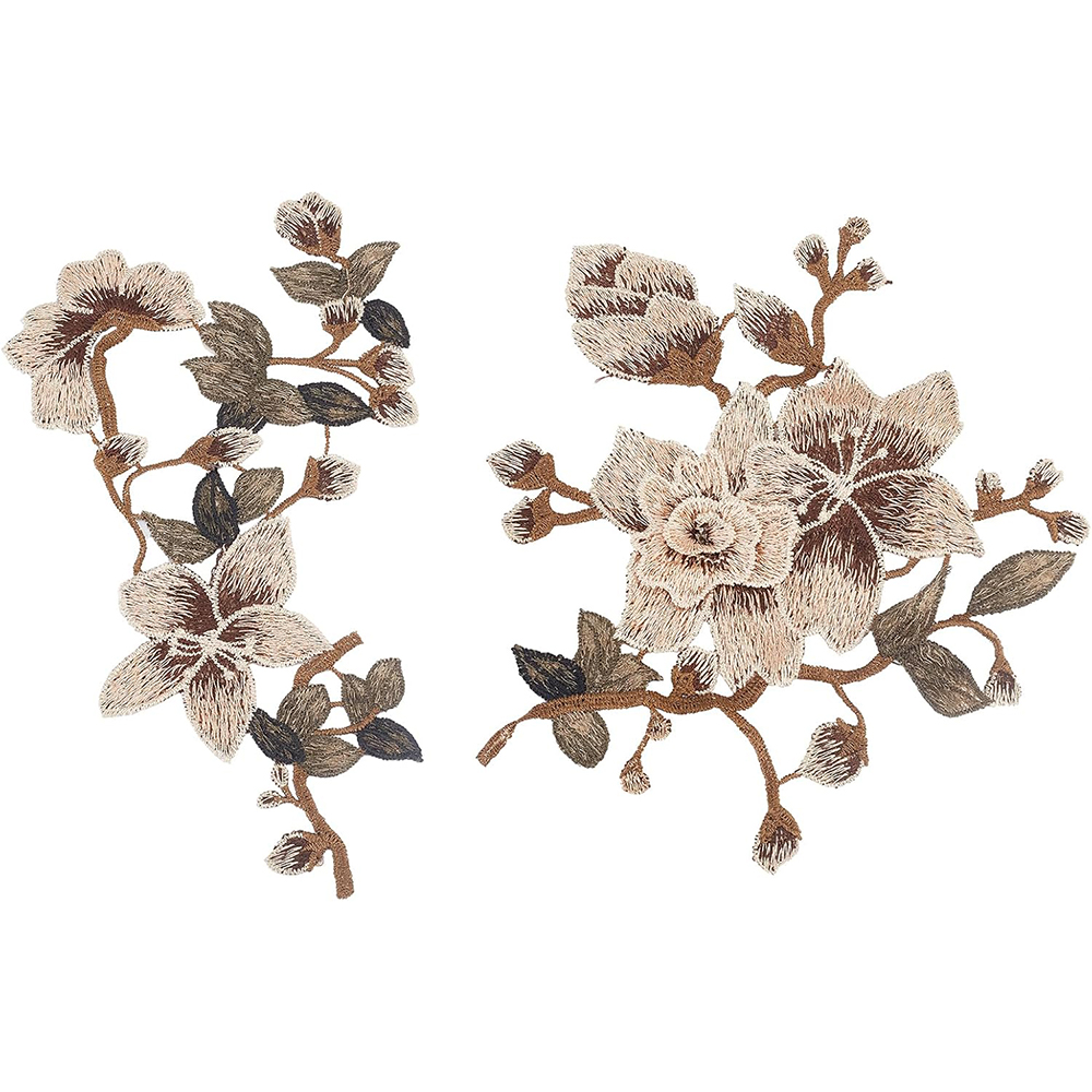 Embroidery Veil - 1 Pair Brown Pink Flower Embroidery