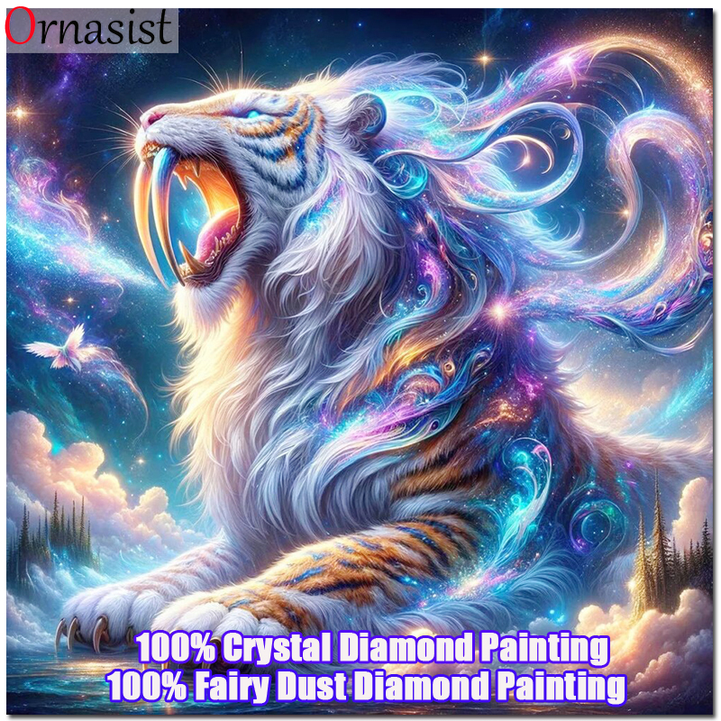 Embroidery Uae - Full Crystal Diamond Painting Tiger Cross