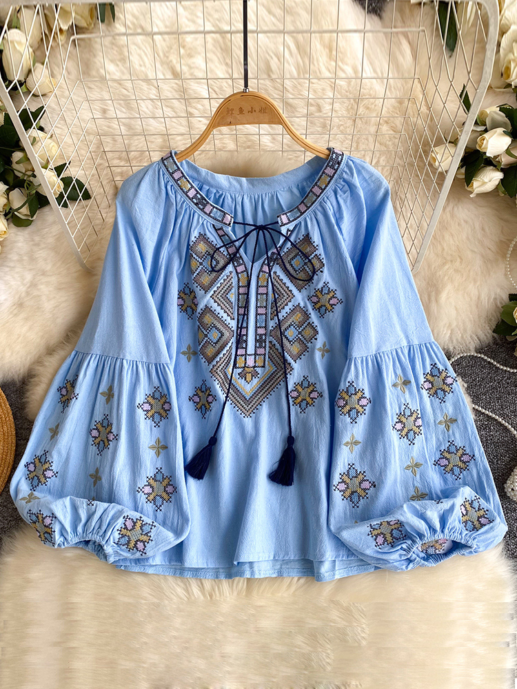 Embroidery Class - Women Bohemian Blouse Embroidery Fringed Shirt