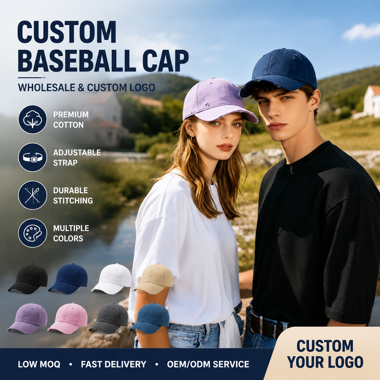 Custom Logo Retro Baseball Cap - огляд і ціна Embroidery Design Logo