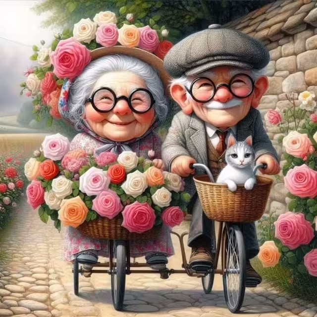 Cartoon Happy Old Couple 5D Fu - огляд і ціна Embroidery Handicraft