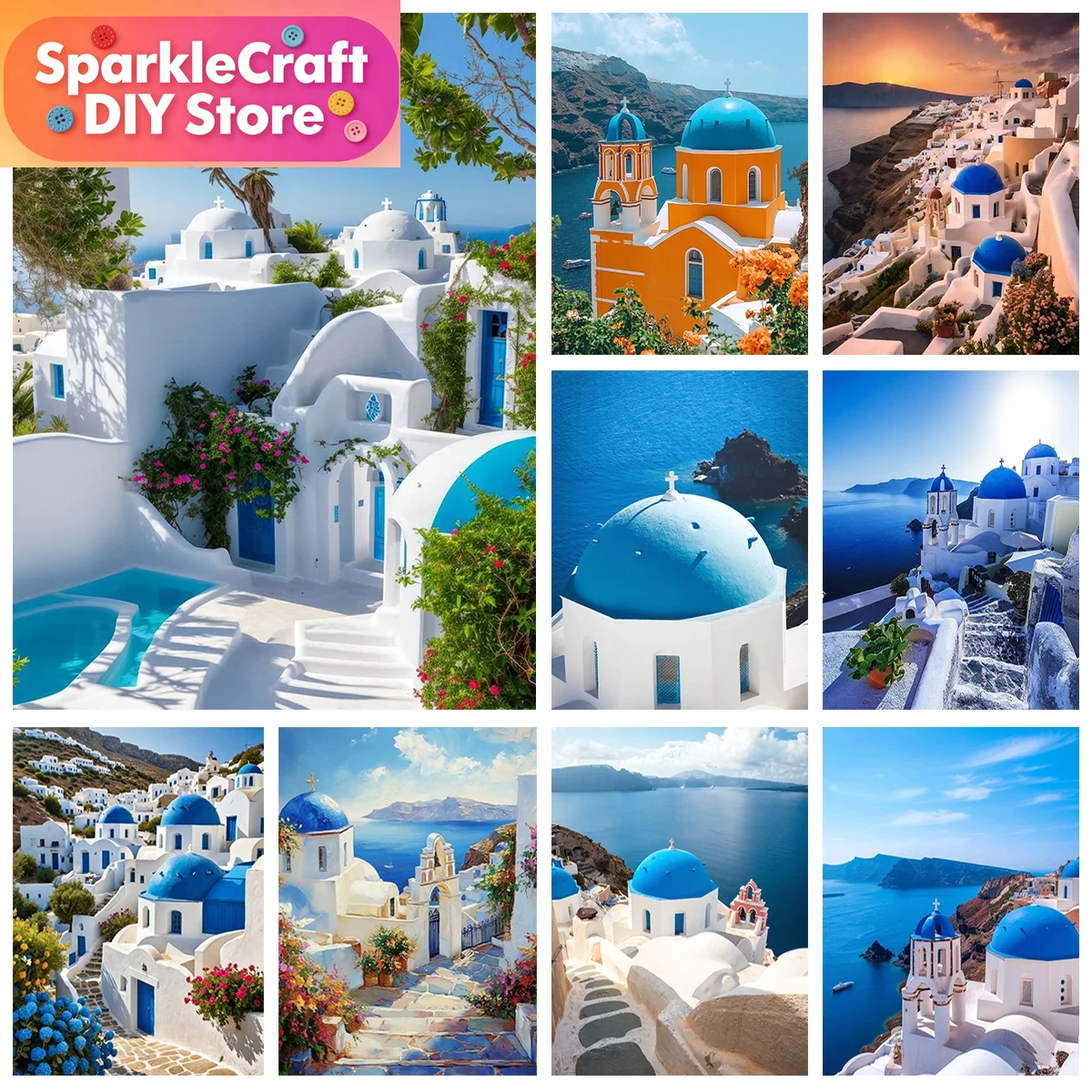 1pc frameless Aegean Sea Blue  - огляд і ціна Embroidery Handicraft