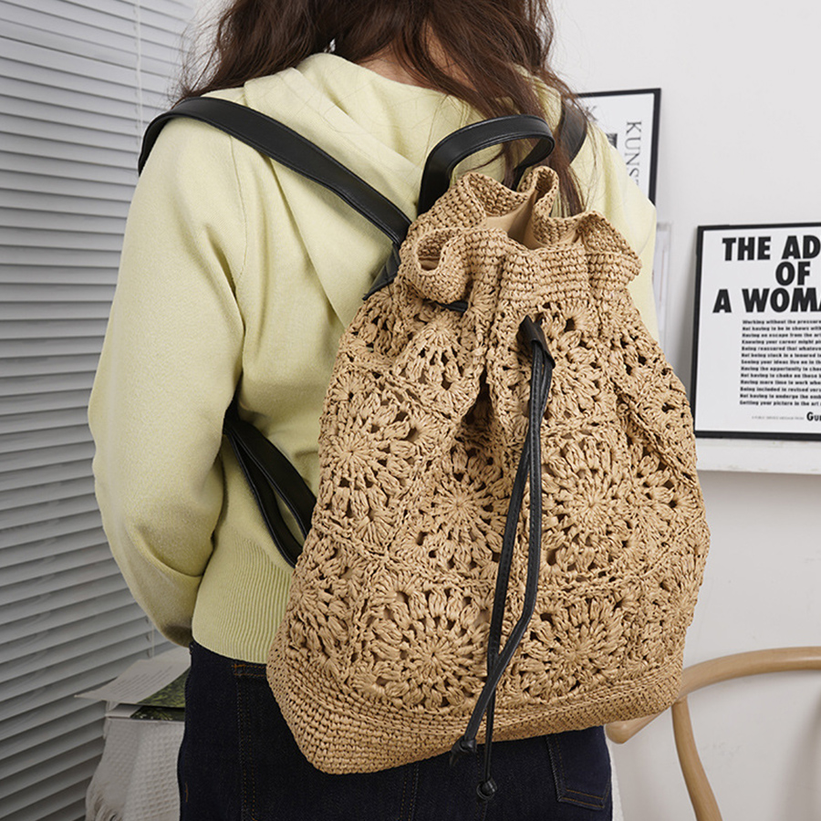 Straw Drawstring Backpack Summ - огляд і ціна Embroidery Bali
