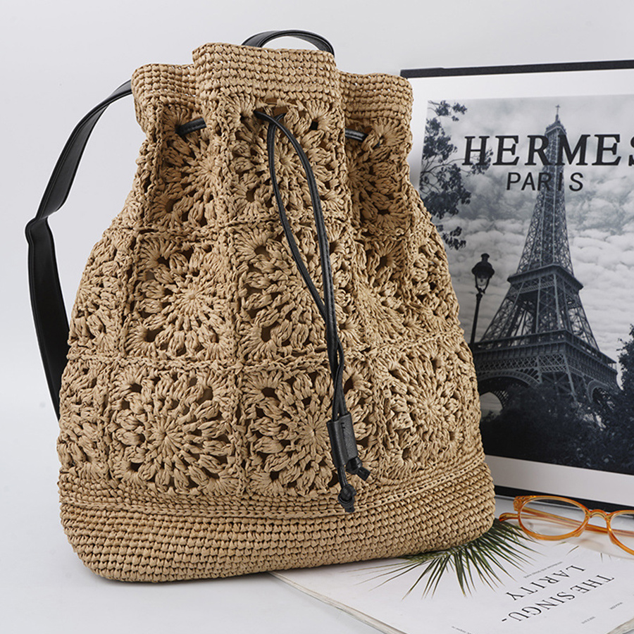 Straw Drawstring Backpack Summ - огляд і ціна Embroidery Bali