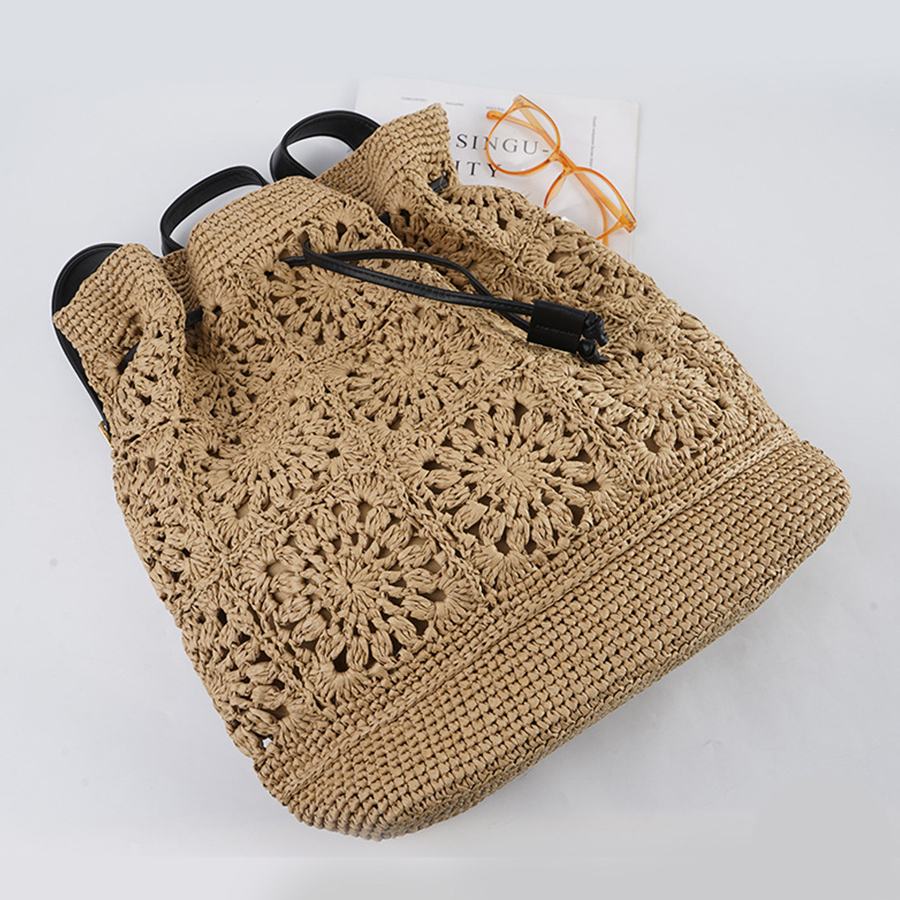 Straw Drawstring Backpack Summ - огляд і ціна Embroidery Bali